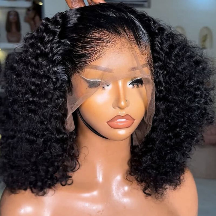 SZC Short Bob Fluffy Cute Kinky Curly 13x4 Lace Front Virgin Human Hair Wigs