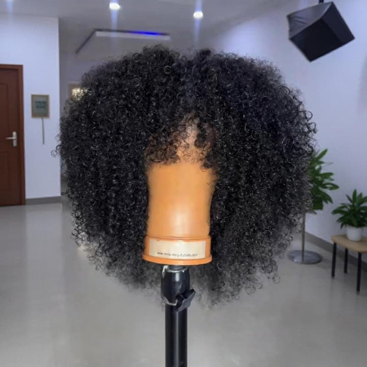 SZC Short Fluffy Afro Kinky Curly With Bangs 14 16inch Bob Wig 13x4 Lace Front Human Hair Wigs