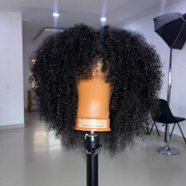 SZC Short Fluffy Afro Kinky Curly With Bangs 14 16inch Bob Wig 13x4 Lace Front Human Hair Wigs