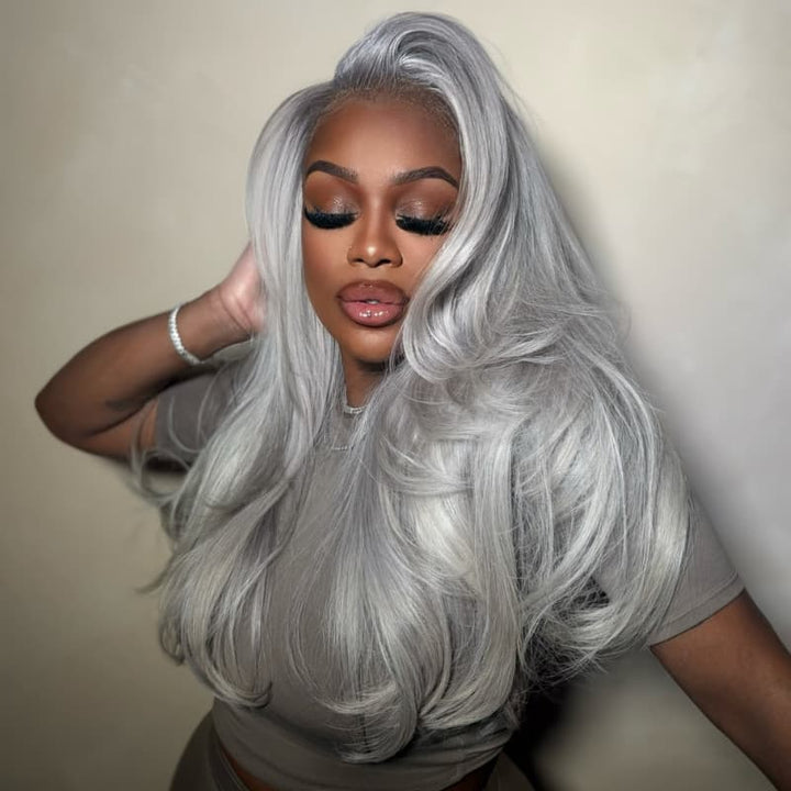 SZC Sliver Gray Color 13x4 Lace Front Virgin Human Hair Wig 200 Density