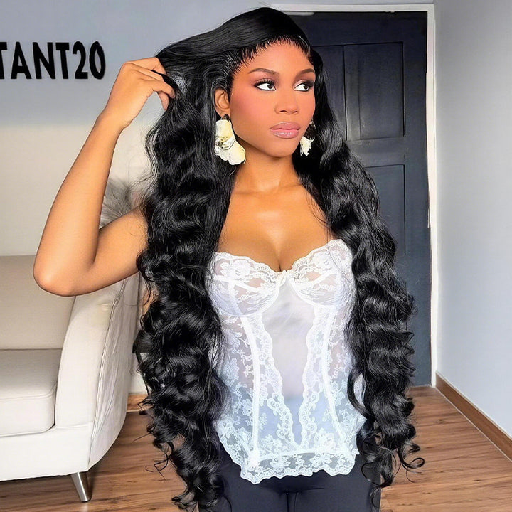 SZC Soft Bouncy Loose Body Wave 13X4 Lace Front Human Hair Wigs 250 300 Density