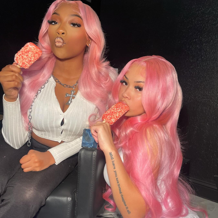 SZC Soft Pastel Pink 13x4 Lace Front Virgin Remy Human Hair Wigs 200 Density