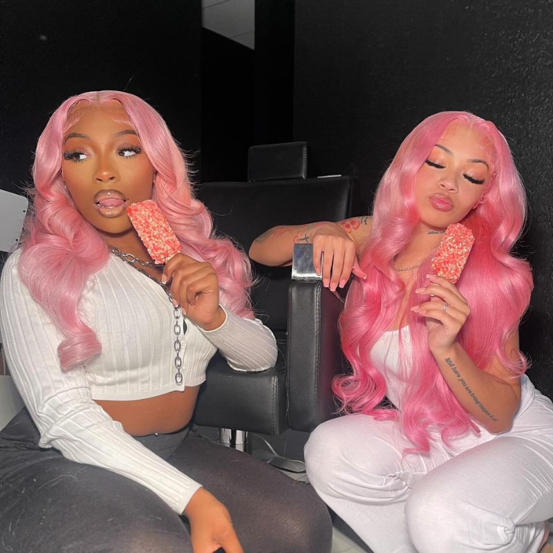 SZC Soft Pastel Pink 13x4 Lace Front Virgin Remy Human Hair Wigs 200 Density