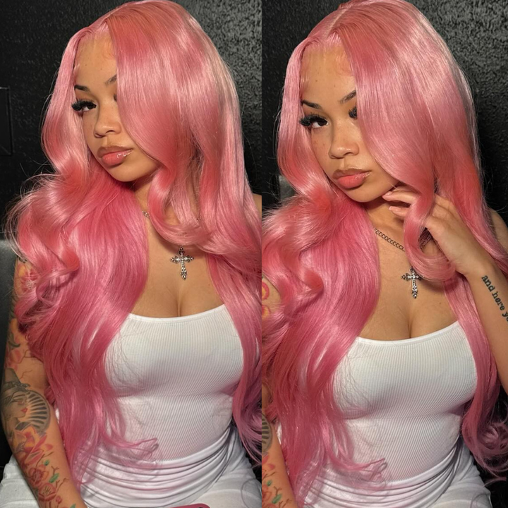 SZC Soft Pastel Pink 13x4 Lace Front Virgin Remy Human Hair Wigs 200 Density