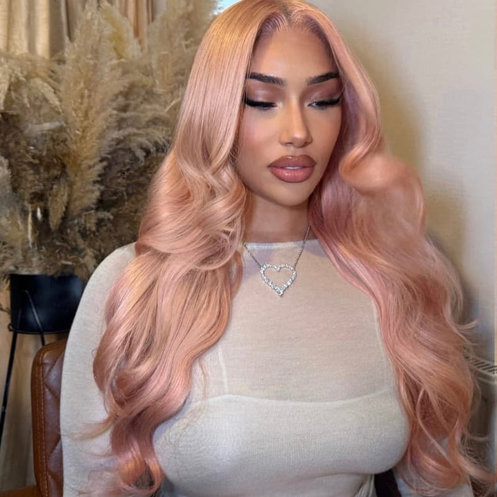 SZC 200 Density Soft Rose Blush Pink 13x4 Lace Front Virgin Human Hair Wigs