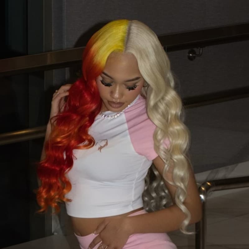 SZC Split Dye Half Blonde Half Ombre Yellow Hot Red13x4 Lace Front Virgin Human Hair Wig