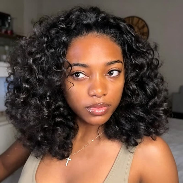 SZC Springy Corkscrew Defined Curls Short Bob 13x4 Lace Frontal Human Hair Wigs