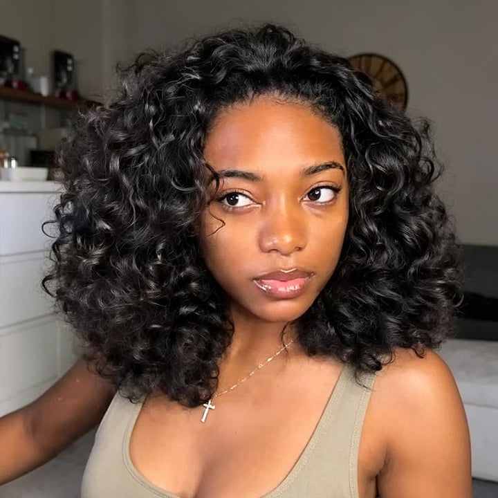 SZC Springy Corkscrew Defined Curls Short Bob 13x4 Lace Frontal Human Hair Wigs
