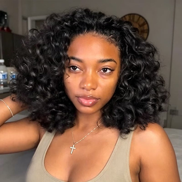 SZC Springy Corkscrew Defined Curls Short Bob 13x4 Lace Frontal Human Hair Wigs