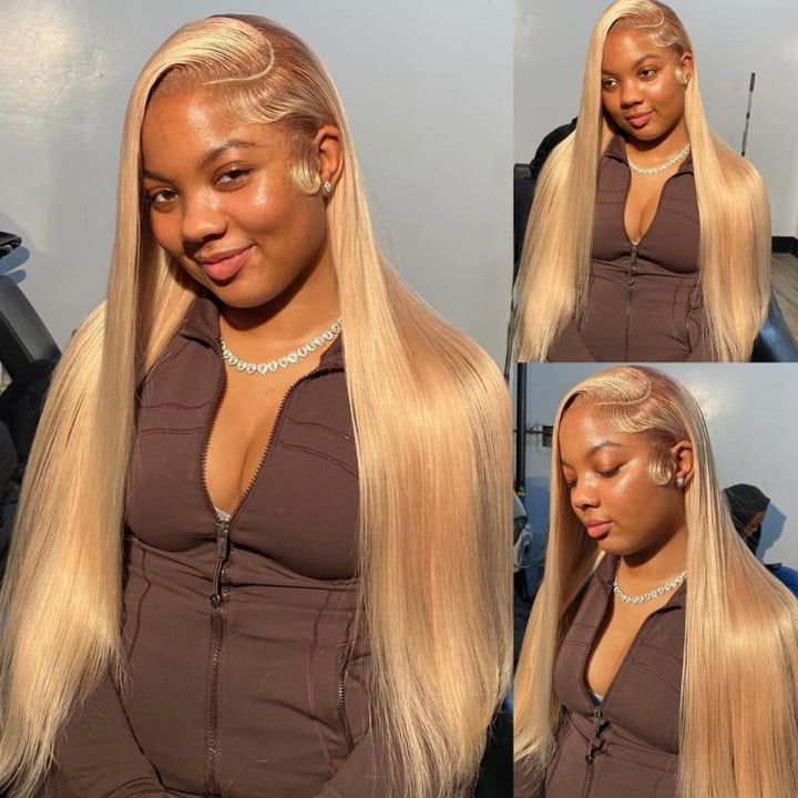 SZC Strawberry Golden Honey Blonde 13x4 Lace Front Human Hair Wigs 200 Density