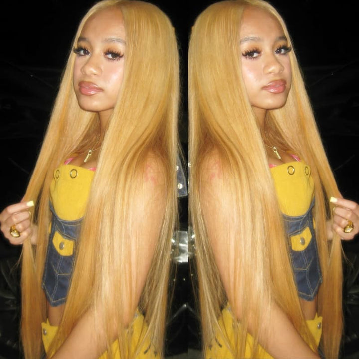 SZC Strawberry Golden Honey Blonde Bone Straight 13x4 Lace Front Human Hair Wigs