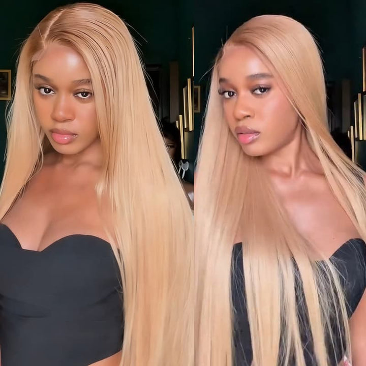 SZC Strawberry Honey Blonde Bone Straight 13x4 Lace Front Remy Human Hair Wigs