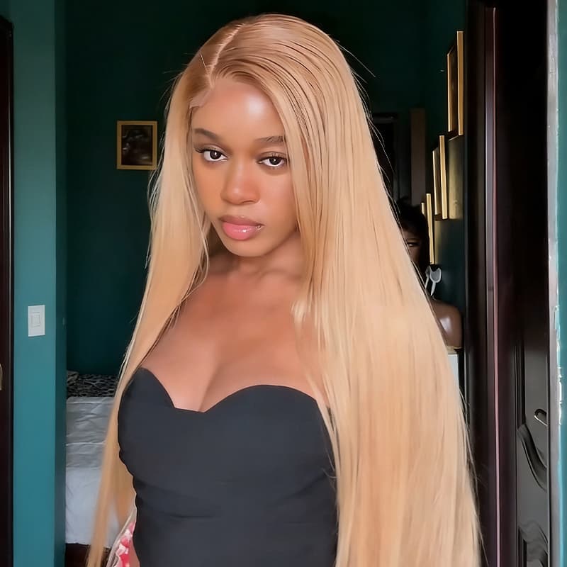 SZC Strawberry Honey Blonde Bone Straight 13x4 Lace Front Remy Human Hair Wigs