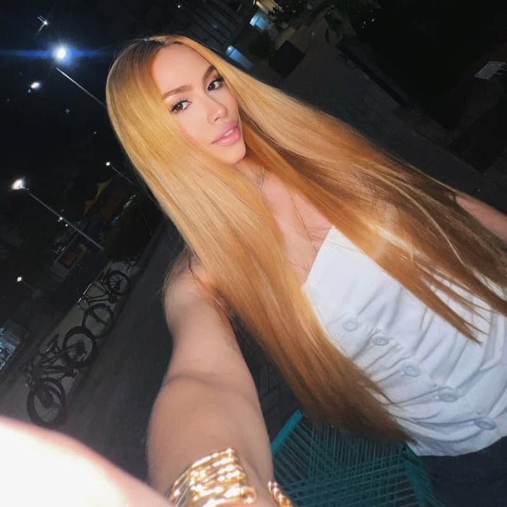 SZC Sun-Kissed Golden Honey Blonde Bone Straight 13X4 Lace Front Human Hair Wigs