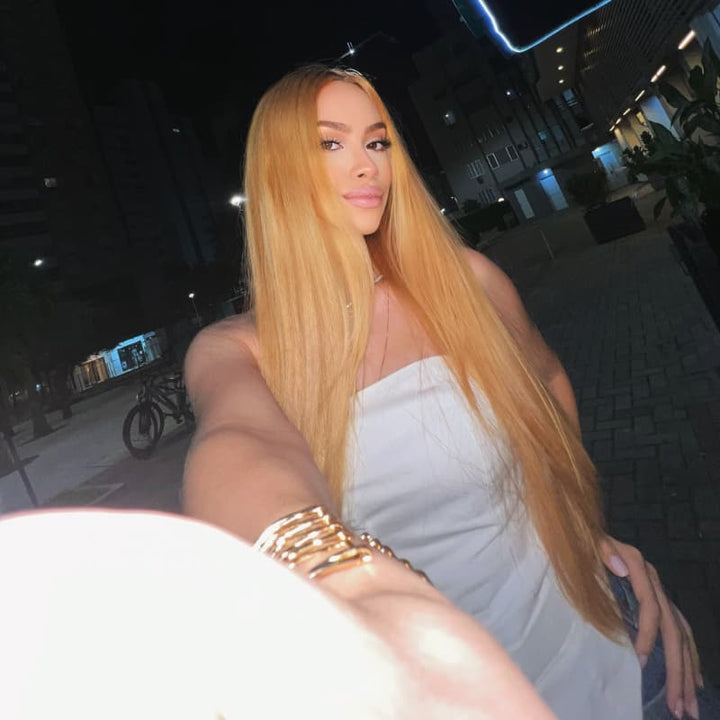 SZC Sun-Kissed Golden Honey Blonde Bone Straight 13X4 Lace Front Human Hair Wigs