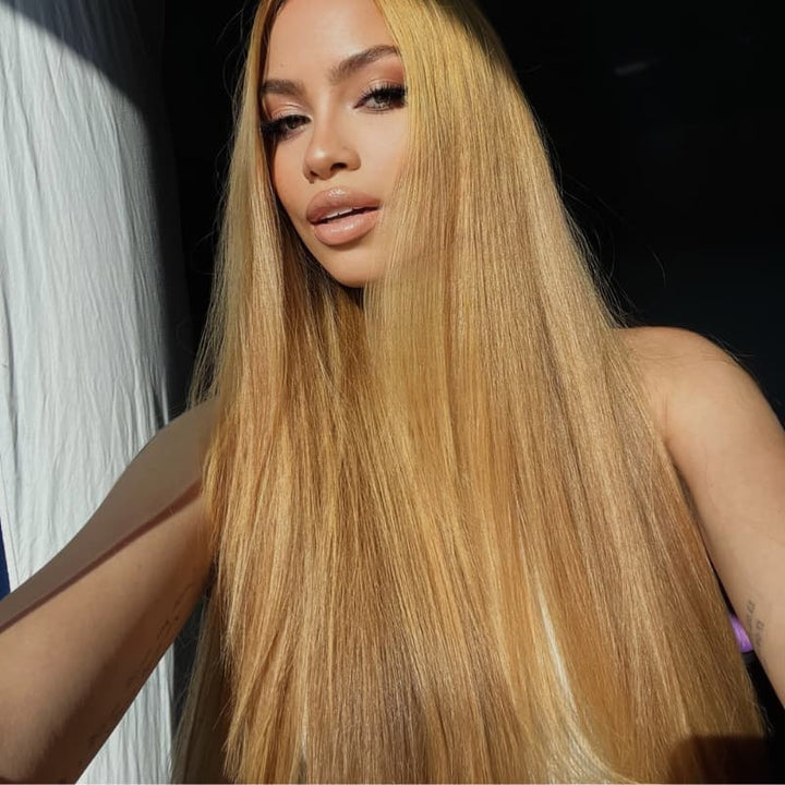 SZC Sun-Kissed Golden Honey Blonde Bone Straight 13X4 Lace Front Human Hair Wigs