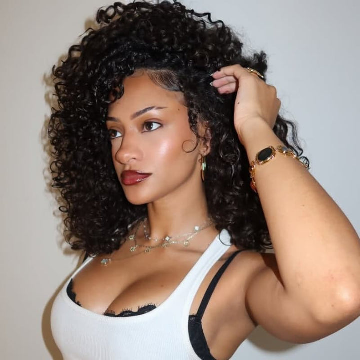 SZC Tight 3B 3C Curly Short Bob Shoulder Length 13x4 Lace Frontal Human Hair Wigs