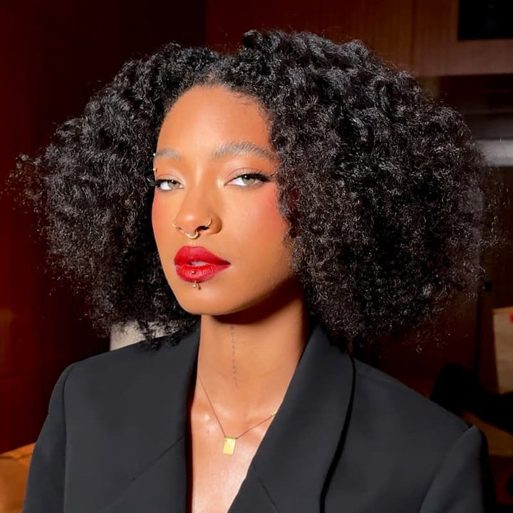 SZC Tight Kinky Curly Short Bob 13x4 Lace Frontal Human Hair Wigs