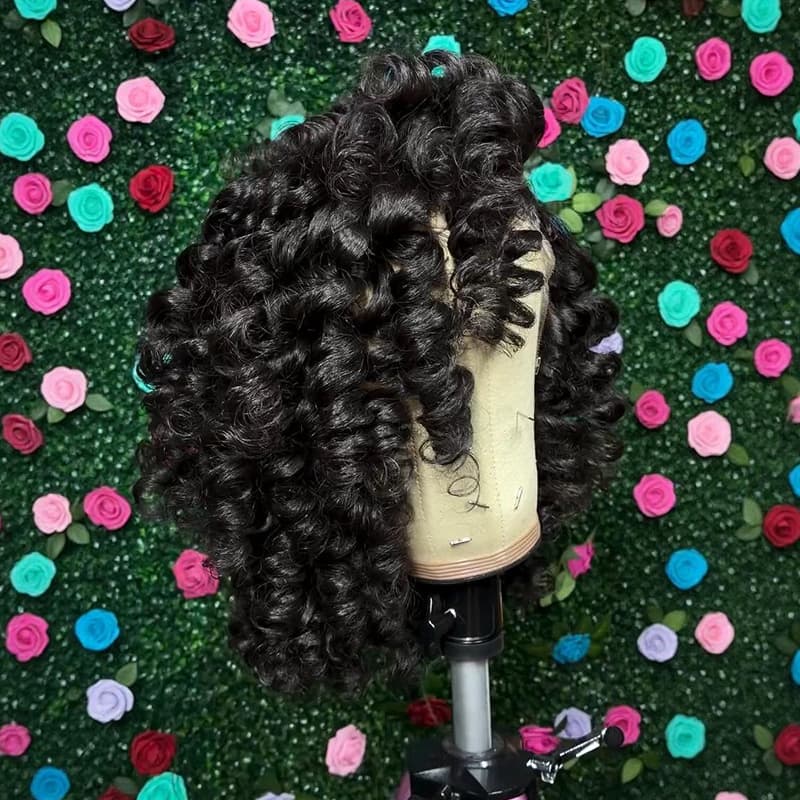 SZC Tight Spiral Curly Shoulder Length Short Bob 13x4 Lace Front Human Hair Wigs