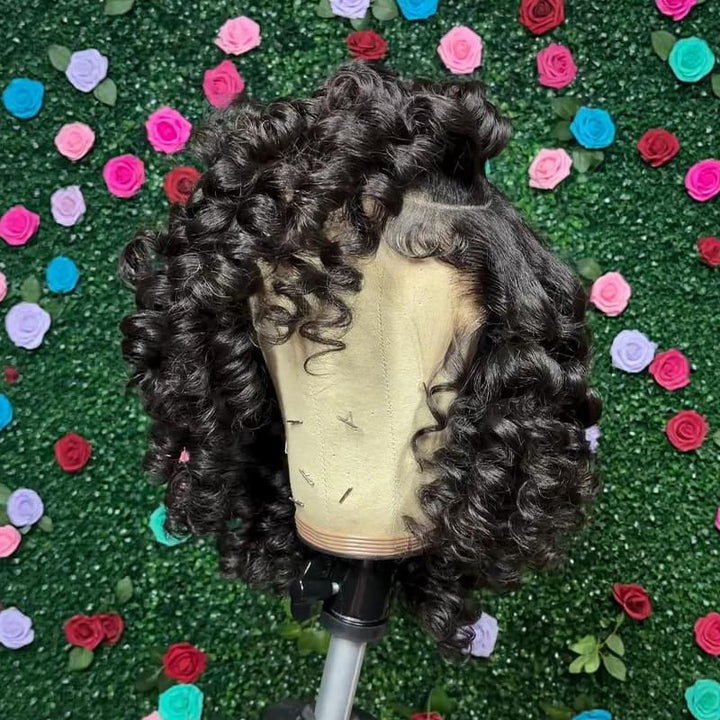 SZC Tight Spiral Curly Shoulder Length Short Bob 13x4 Lace Front Human Hair Wigs