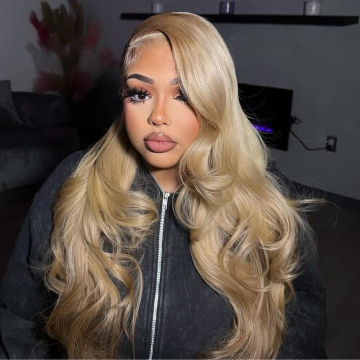 SZC Trendy Golden Beige Honey Blonde 13x4 Lace Front Virgin Human Hair Wigs 200 Density