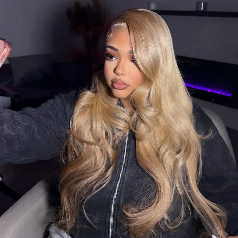 SZC Trendy Golden Beige Honey Blonde 13x4 Lace Front Virgin Human Hair Wigs 200 Density
