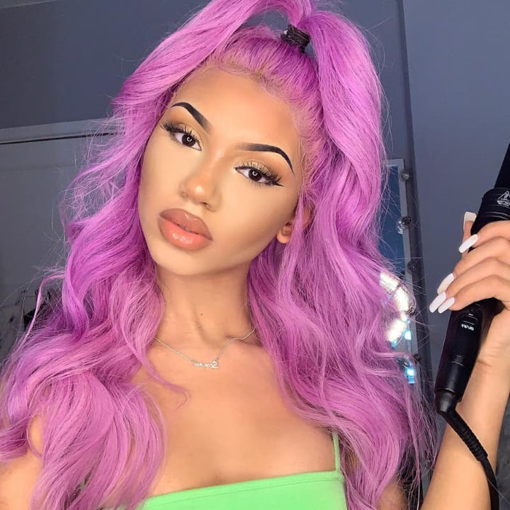 SZC Vibrant Bubblegum Cotton Candy Fuchsia Pink 13x4 Lace Front Human Hair Wig