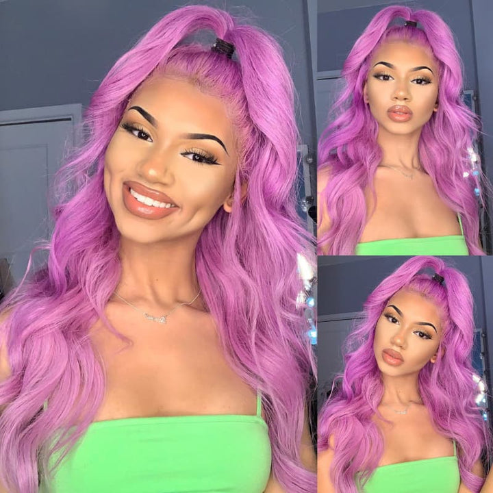 SZC Vibrant Bubblegum Cotton Candy Fuchsia Pink 13x4 Lace Front Human Hair Wig