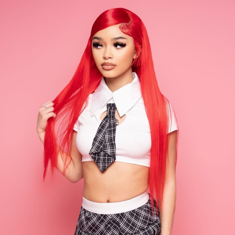 SZC Vibrant Cherry Red Student Affordable Back to School Graduation College Girl 13x4 Lace Front Human Hair Wigs