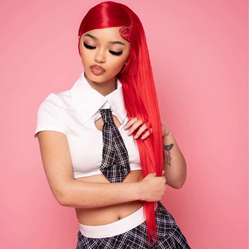 SZC Vibrant Cherry Red Student Affordable Back to School Graduation College Girl 13x4 Lace Front Human Hair Wigs