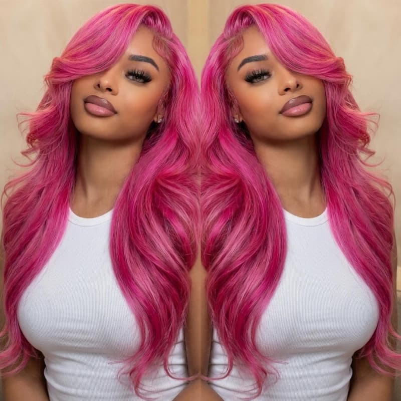 SZC Vibrant Magenta Hot Pink 13x4 Lace Front Virgin Human Hair Wigs