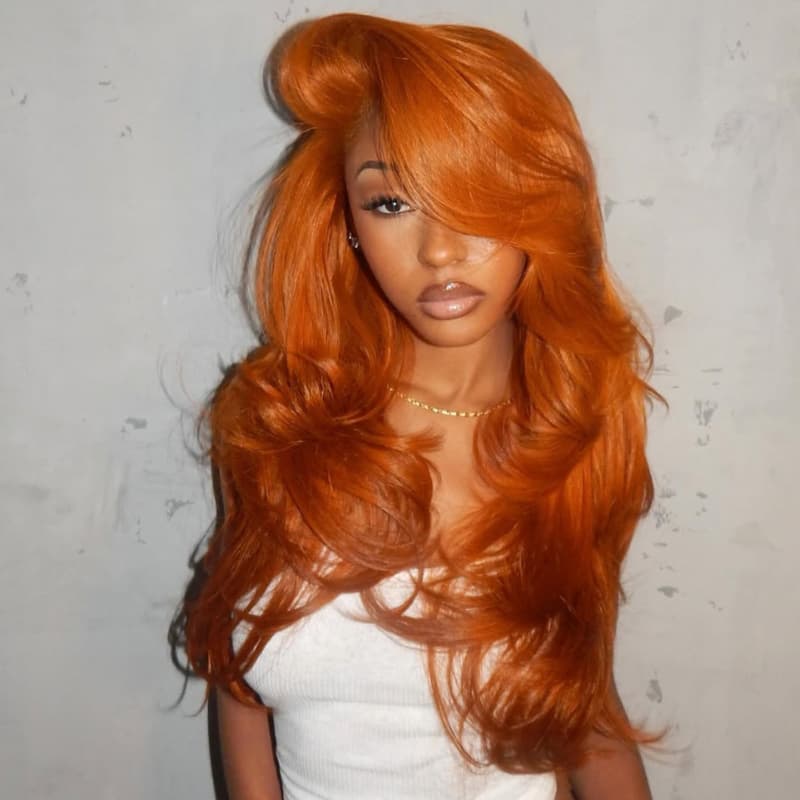 SZC Vibrant Pumpkin Copper Orange 13x4 Lace Front Virgin Human Hair Wig