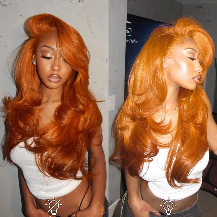 SZC Vibrant Pumpkin Copper Orange 13x4 Lace Front Virgin Human Hair Wig