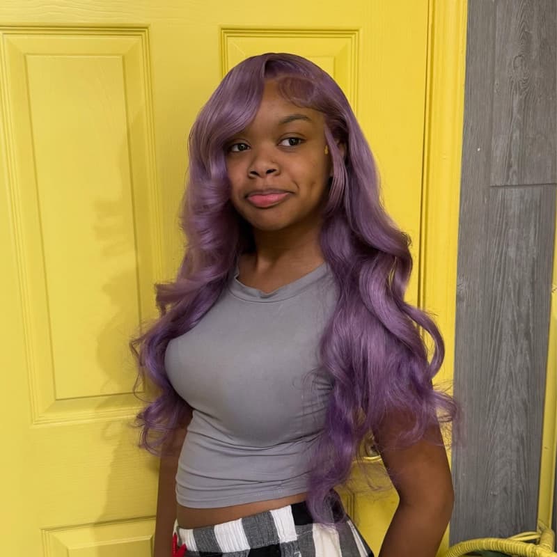 SZC Violet Lavender Purple 13X4 Lace Front Human Hair Wigs 200 Density