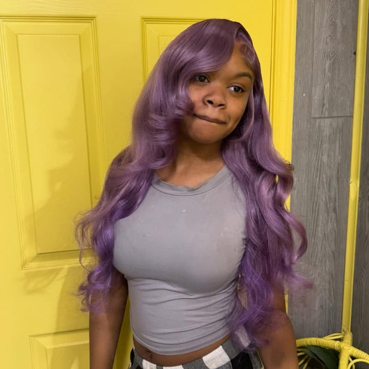 SZC Violet Lavender Purple 13X4 Lace Front Human Hair Wigs 200 Density