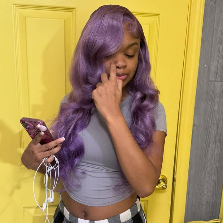 SZC Violet Lavender Purple 13X4 Lace Front Human Hair Wigs 200 Density