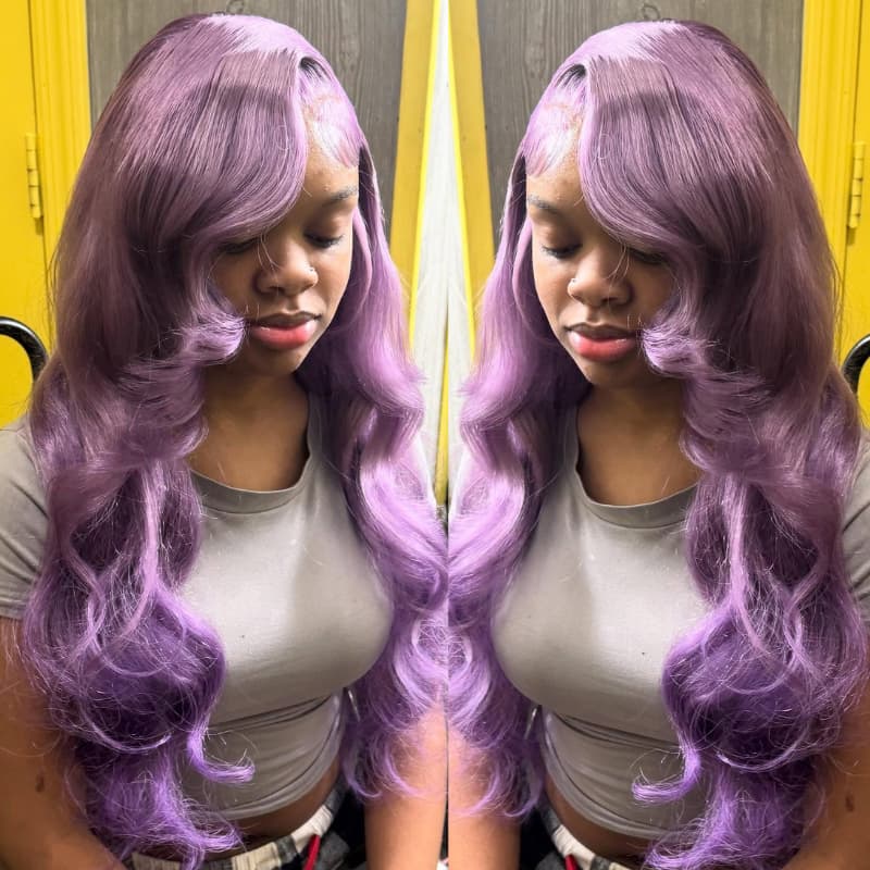 SZC Violet Lavender Purple 13X4 Lace Front Human Hair Wigs 200 Density