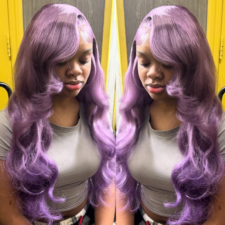 SZC Violet Lavender Purple 13X4 Lace Front Human Hair Wigs 200 Density