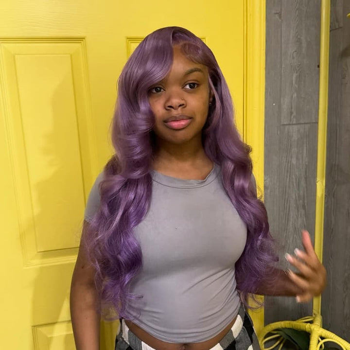 SZC Violet Lavender Purple 13X4 Lace Front Human Hair Wigs 200 Density