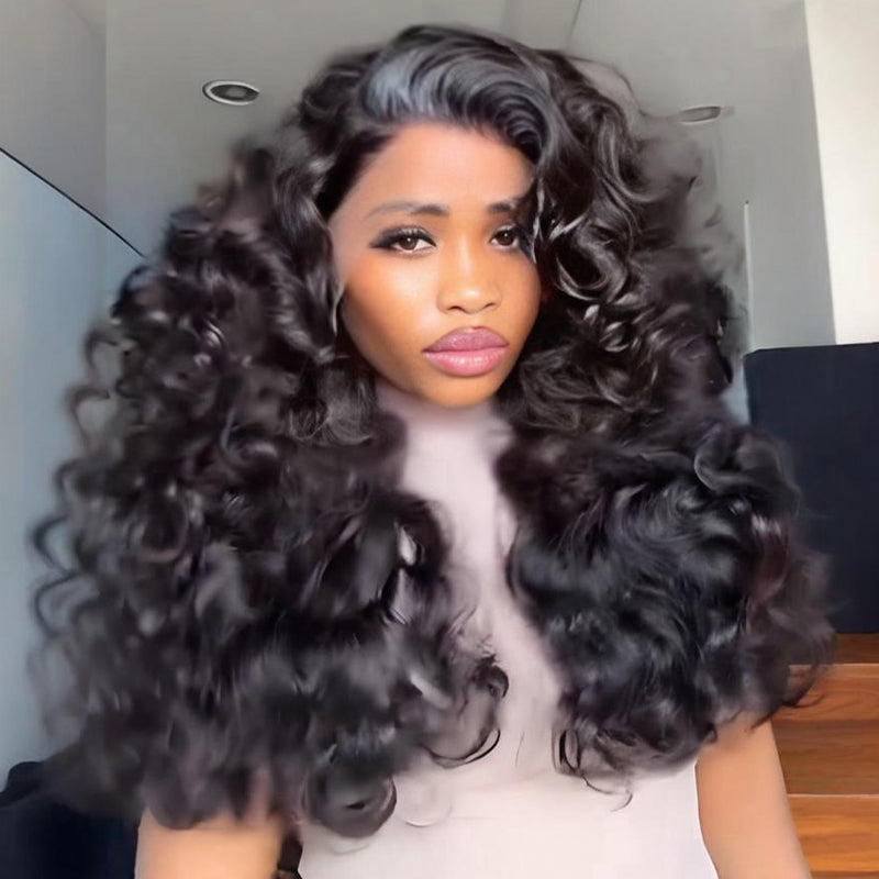 SZC Voluminous Bouncy Loose Curls 13x4 Lace Front Human Hair Wig 250 300 Density
