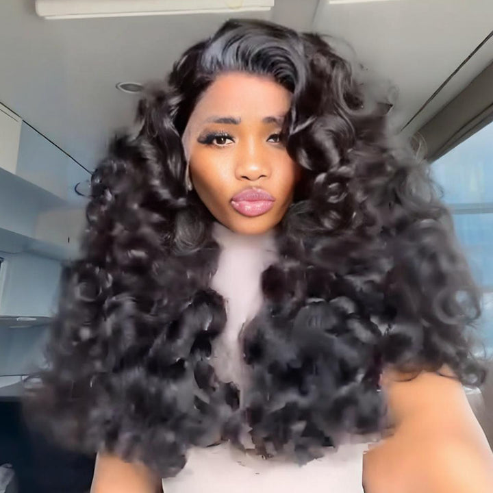 SZC Voluminous Bouncy Loose Curls 13x4 Lace Front Human Hair Wig 250 300 Density