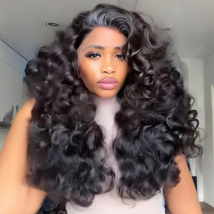 SZC Voluminous Bouncy Loose Curls 13x4 Lace Front Human Hair Wig 250 300 Density