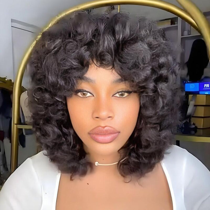 SZC Voluminous Chic Natural Curly Full-bodied Look Bob Human Hair Wig
