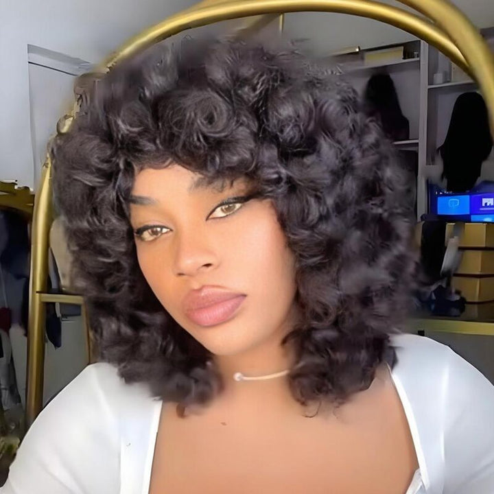 SZC Voluminous Chic Natural Curly Full-bodied Look Bob Human Hair Wig