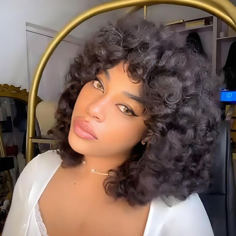 SZC Voluminous Chic Natural Curly Full-bodied Look Bob Human Hair Wig