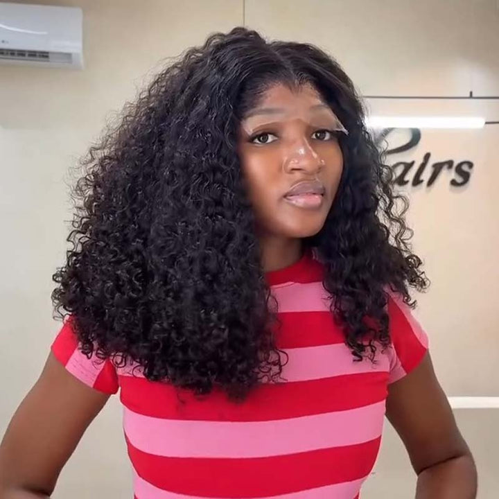 SZC Voluminous Kinky Curly Shoulder Length Short Bob 13x4 Lace Front Human Hair Wigs