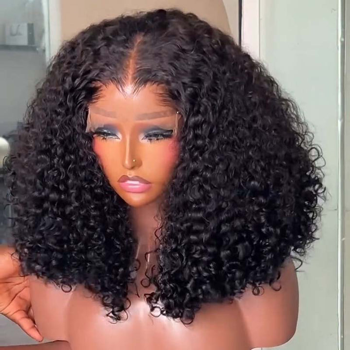 SZC Voluminous Kinky Curly Shoulder Length Short Bob 13x4 Lace Front Human Hair Wigs
