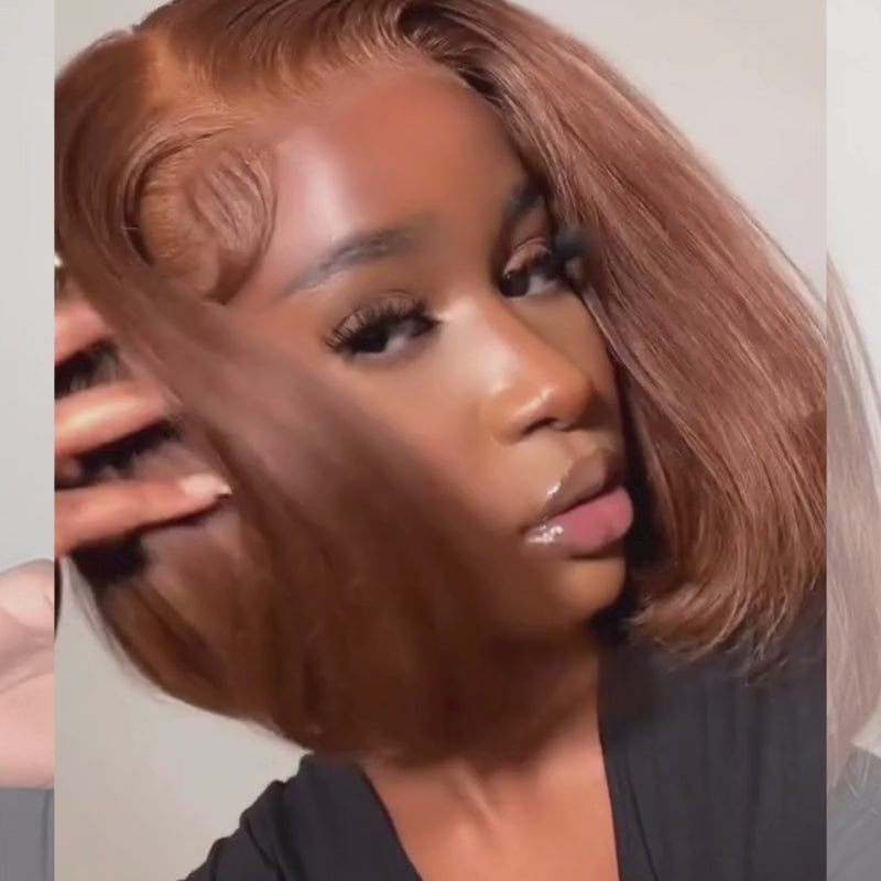 SZC Brown Short Bob Wig Wear Go Glueless Virgin Human Hair Wigs