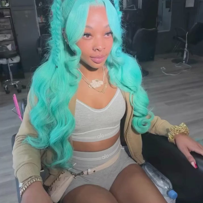 SZC Pastel Blue Body Wave 13x4 HD Lace Front Virgin Human Hair Wigs