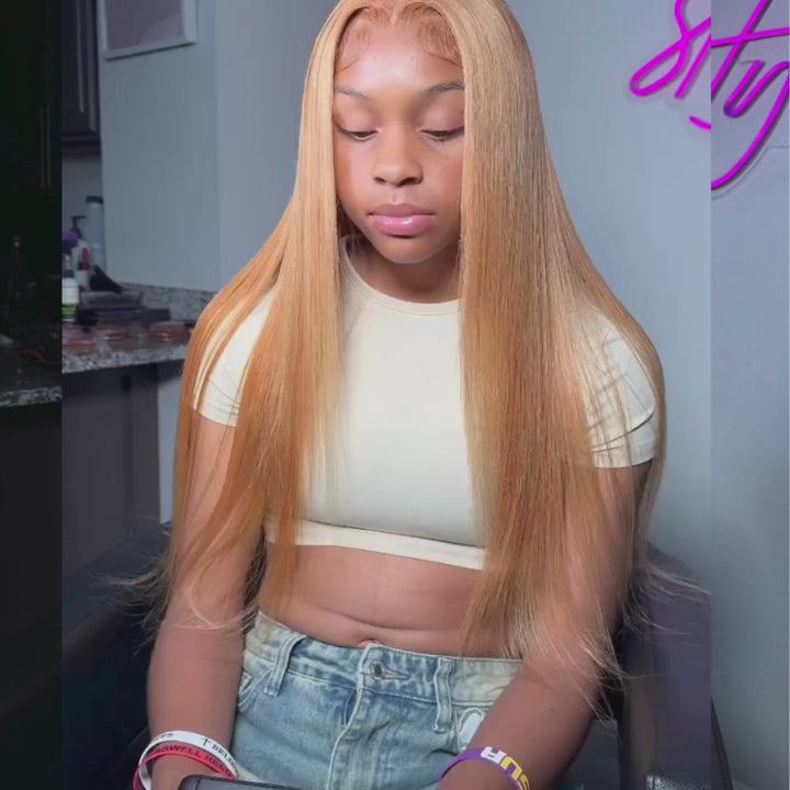 SZC Strawberry Honey Blonde Bone Straight HD Lace Front Human Hair Wig